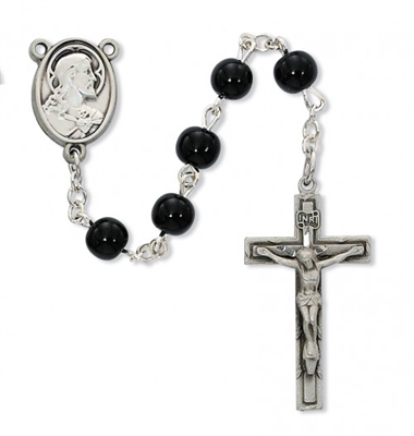6MM BLACK SACRED HEART ROSARY