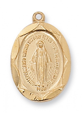 Gold Over Sterling Silver Miraculous Medal 18" Chain & Box