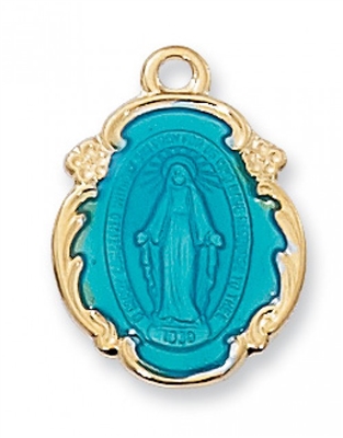 Gold Over Sterling Silver Enameled Miraculous Medal Chain & Box