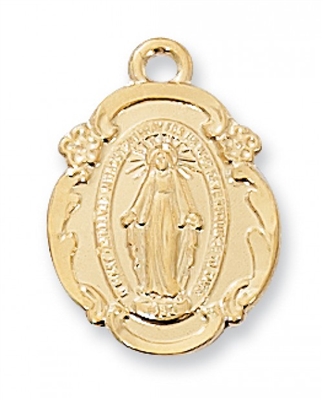 Gold Over Sterling Silver Miraculous Medal 18" Chain & Box