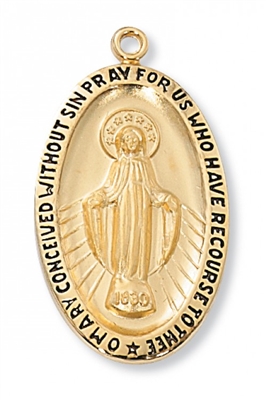Gold Over Sterling Silver Miraculous Medal 24" Chain & Box