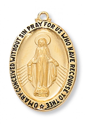 Gold Over Sterling Silver Miraculous Medal 24" Chain & Box