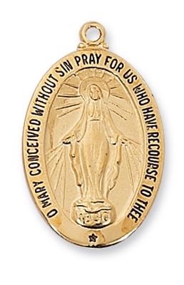 Gold Over Sterling Silver Miraculous Medal 20" Chain & Box