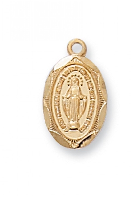 Gold Over Sterling Silver Sm Oval Miraculous Medal 16" Chain & Box