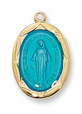 G/S BLUE MIRACULOUS MEDAL, W/18" CHAIN