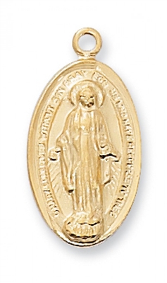 Gold Over Sterling Silver Miraculous Medal 18" Chain & Box