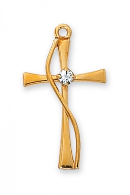 G/SS CROSS W/STONE 18" CHAIN & BOX