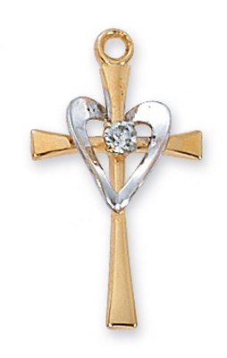 G/SS CROSS W/SILVER HEART 18" CHAIN