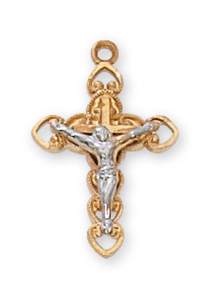 G/SS TUTONE CRUCIFIX 16" CHAIN & BOX