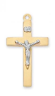 G/SS TUTONE CRUCIFIX 20" CHAIN & BOX