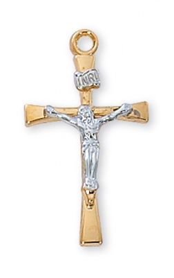 G/SS TUTONE CRUCIFIX 18" CHAIN & BOX