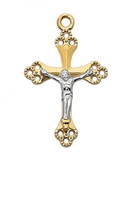 G/SS TUTONE CRUCIFIX 18" CHAIN & BOX