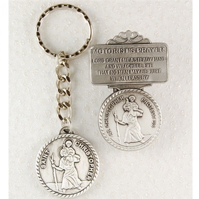 ST. CHRISTOPHER KEYRING/VISOR SET