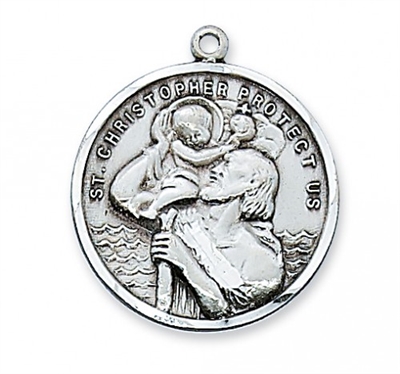 STERLING SILVER ST. CHRISTOPHER 24" CHAIN & BOX