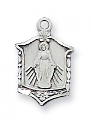 Sterling Silver Miraculous Medal Medal 16" Chain & Box