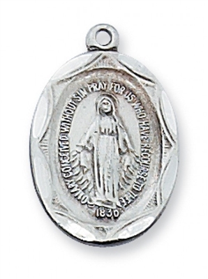 Sterling Silver Miraculous Medal 18" Sr Chain & Box