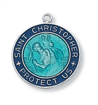 STERLING SILVER ST. CHRISTOPHER BLUE 18" CHAIN & BOX