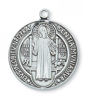 STERLING SILVER ST. BENEDICT 24" CHAIN & BOX