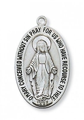 Sterling Silver Miraculous Medal 20" Chain & Box