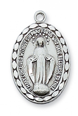 Sterling Silver Miraculous Medal 18" Sr Chain & Box
