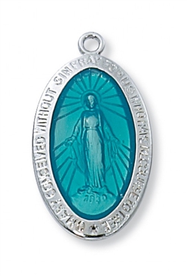 Sterling Silver Miraculous Medal Enam 18" Chain & Box