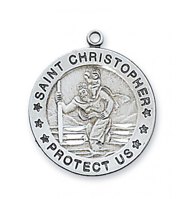 STERLING SILVER ST. CHRISTOPHER 24" CHAIN & BOX