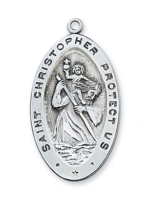 STERLING SILVER ST. CHRISTOPHER 24" CHAIN & BOX
