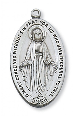Sterling Silver Miraculous Medal 24" Chain & Box