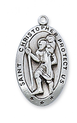 STERLING SILVER ST. CHRISTOPHER 24" CHAIN & BOX