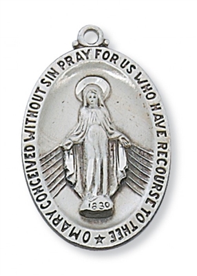 Sterling Silver Miraculous Medal 24" Chain & Box