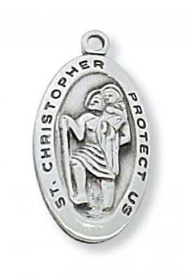STERLING SILVER ST. CHRISTOPHER 18" CHAIN & BOX