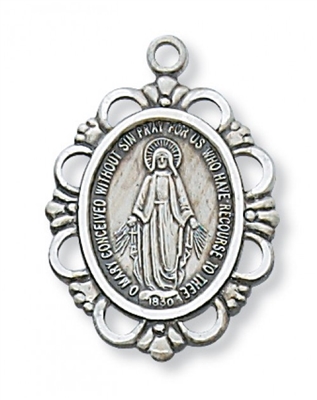 Sterling Silver Miraculous Medal 18" Chain & Box