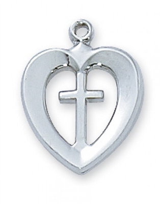 STERLING SILVER HRT/CROSS 18" SR CHAIN & BOX