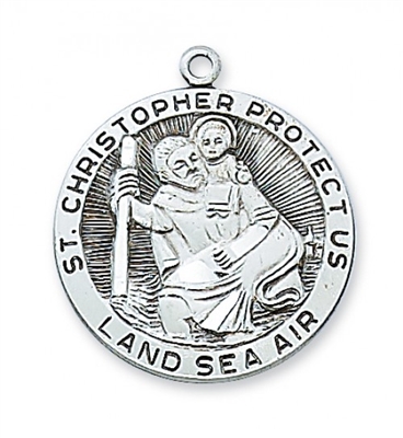 STERLING SILVER ST. CHRISTOPHER 24" CHAIN & BOX