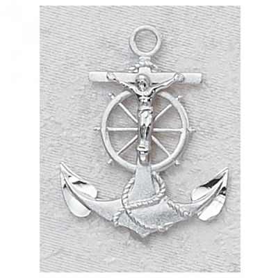 STERLING SILVER ANCHOR CRUCIFIX 24" CHAIN & BOX