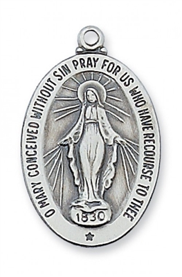 Sterling Silver Miraculous Medal 20" Chain & Box