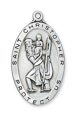 STERLING SILVER ST. CHRISTOPHER 24" CHAIN & BOX