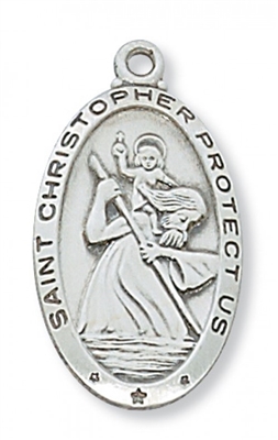 STERLING SILVER ST CHRISTOPHER 24" CHAIN & BOX