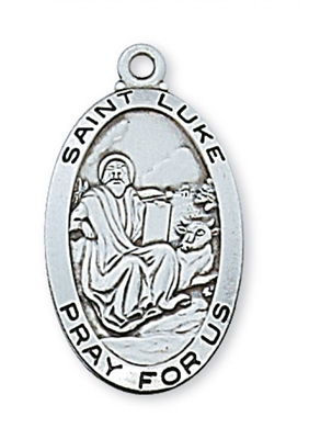 STERLING SILVER ST LUKE 24" CHAIN & BOX