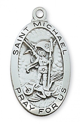 STERLING SILVER ST MICHAEL 24" CHAIN & BOX