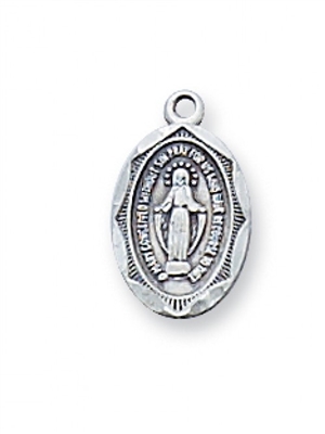 Sterling Silver Oval Miraculous Medal 16" Chain & Box