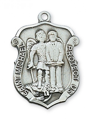 STERLING SILVER ST. MICHAEL MEDAL, 20" CHAIN & BOX