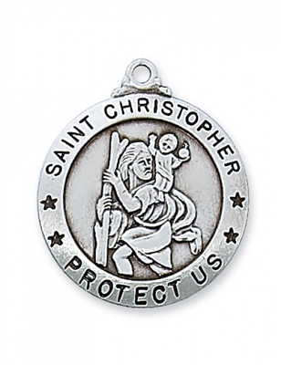 STERLING SILVER ST. CHRISTOPHER  24" CHAIN & BOX