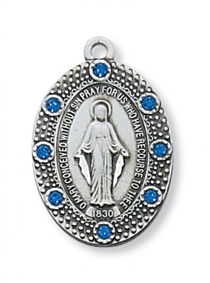 STERLING SILVER MIRACULOUS MEDAL 18" CHAIN & BOX