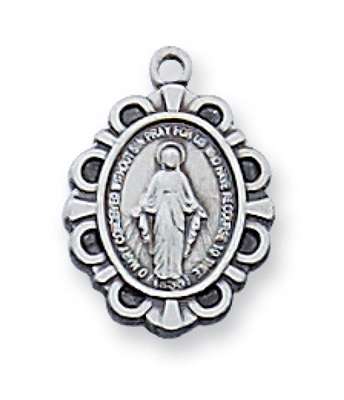 Sterling Silver Miraculous Medal Medal 16" Chain & Box