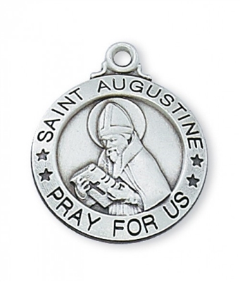 STERLING SILVER ST. AUGUSTINE MEDAL, 20" CHAIN & BOX