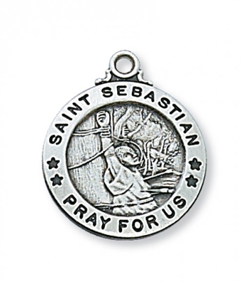 St. Sebastian Medal, Sterling Silver, 20" Chain & Box