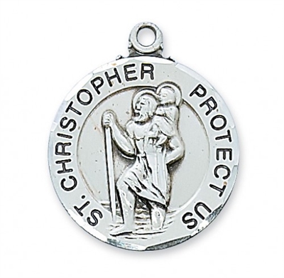 STERLING SILVER RND ST. CHRISTOPHER 24" CHAIN