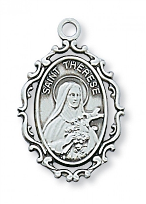 STERLING SILVER ST THERESE L/F 18" CHAIN & BOX