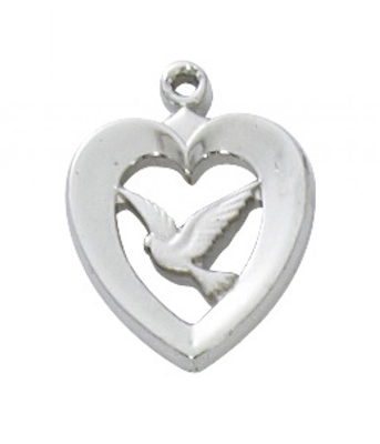 SS HEART W/DOVE, 18" CHAIN & BOX